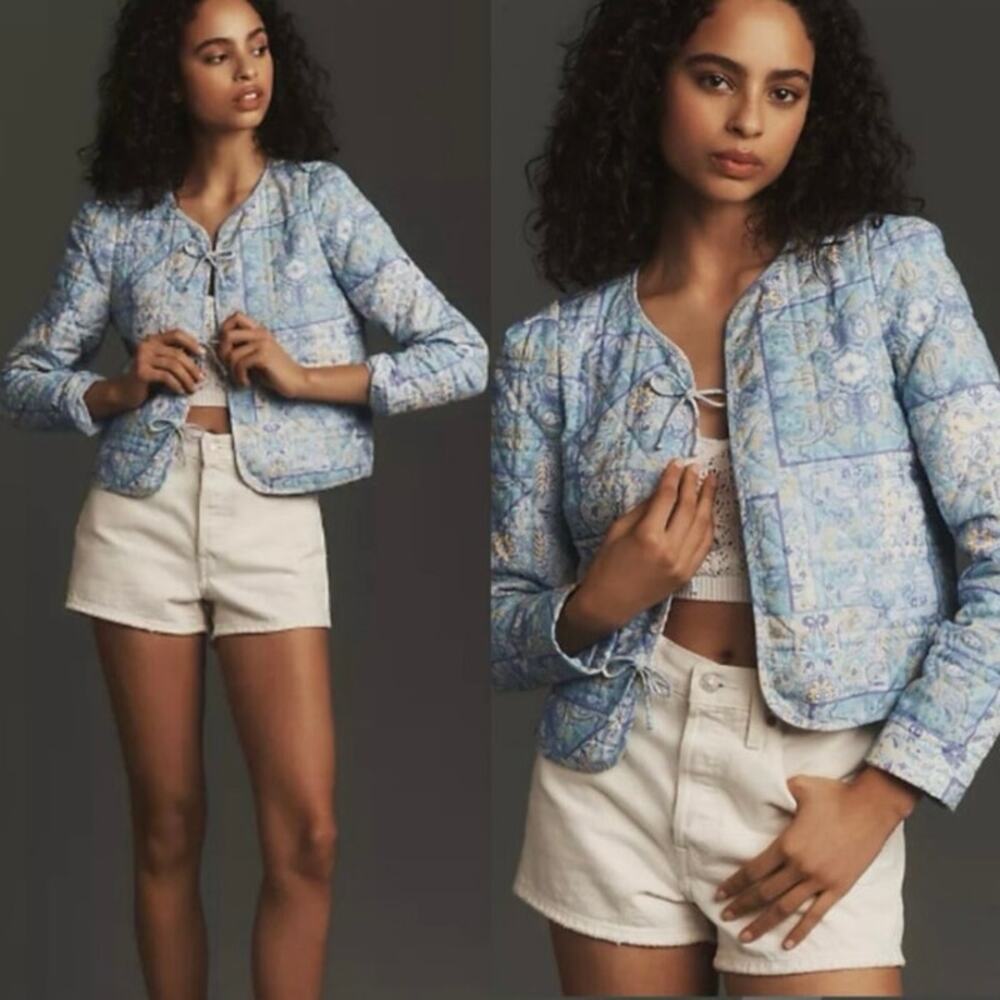 Anthropologie Dolan Bow-Front Linen Quilted Lady Jacket